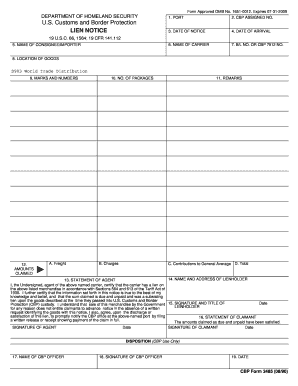 CBP Form 3485 Lien Notice