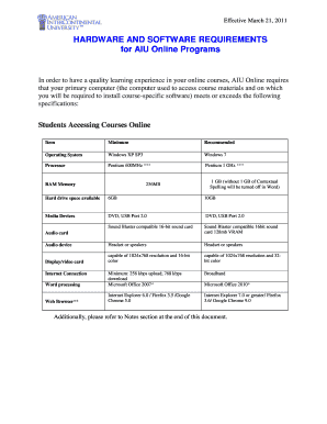 AIU Online Programs Hardware and Software Requirements