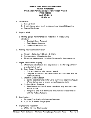 Pre-Bid Agenda & Sign-in Sheet - City of Winchester - winchesterva