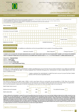 Oasis Endowment Policy Additional Investment Form