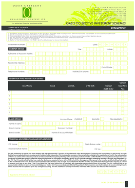 Oasis Collective Investment Schemes Redemption Form