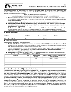 Verification Worksheet for Dependent Students 2014-15