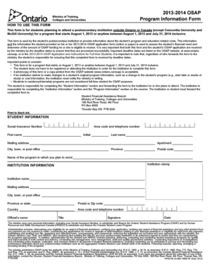 2013-2014 OSAP Program Information Form