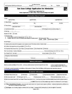 San Juan College Application for Admission
