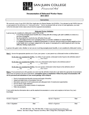 Dislocated Worker Status Verification Form
