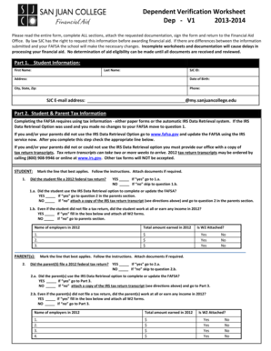 Dependent Verification Worksheet
