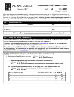 San Juan College Financial Aid Verification Worksheet