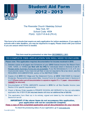 Student Aid Form 2012-2013