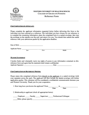 Western University Reference Form