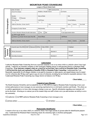 Mountain Peaks Counseling Intake Form