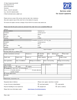 ZF Race Engineering Service Order Form