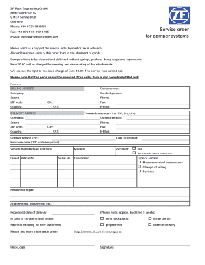 ZF Race Engineering Service Order Form