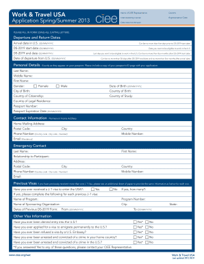 Work & Travel USA Application Form