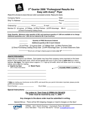 Avery Brochure Order Form