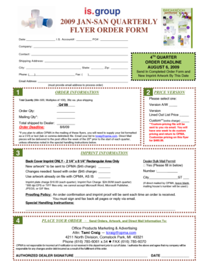 2009 JAN-SAN QUARTERLY FLYER ORDER FORM - OPMA