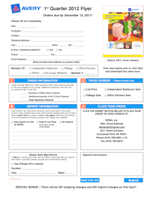 2012 Flyer Order Form