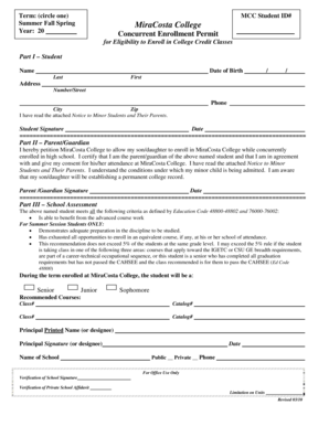 MiraCosta College Concurrent Enrollment Permit