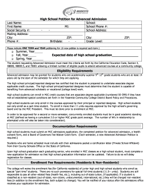 California High School Petition for Advanced Admission