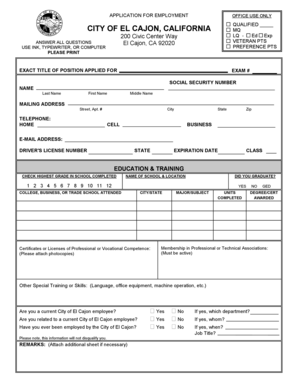 City of El Cajon Employment Application