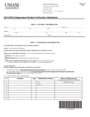 2014-2015 Independent Student Verification Worksheet