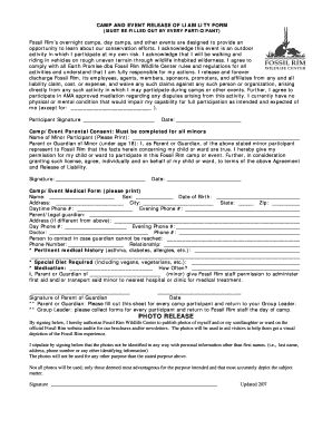 Fossil Rim Camp and Event Release of Liability Form