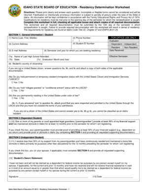 Idaho Residency Determination Worksheet