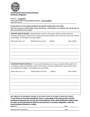 Life Accidental Death Beneficiary Designation Form