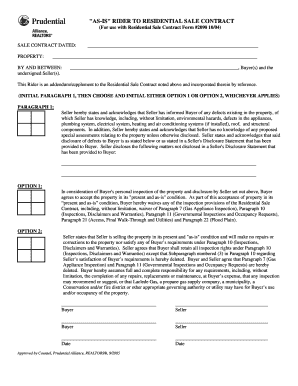 As-Is Rider to Residential Sale Contract