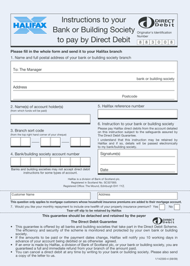 Halifax Direct Debit Instruction Form