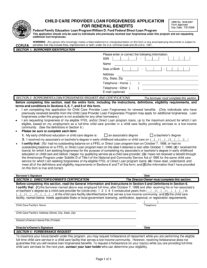 Child Care Provider Loan Forgiveness Application