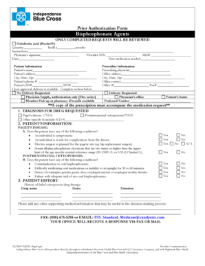 Prior Authorization Form for Bisphosphonate Agents