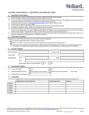 Hollard Living Annuity Additional Contribution Form