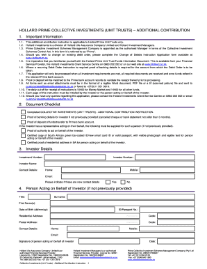 Hollard Prime Unit Trusts Additional Contribution Form