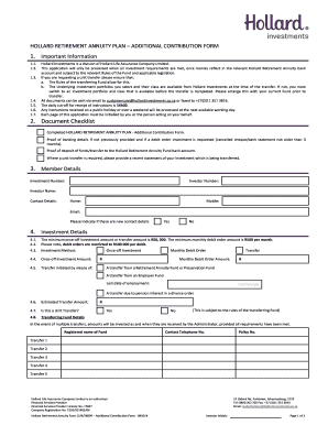 Hollard Retirement Annuity Plan Additional Contribution Form