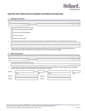 Sighting and Verification of Original Documents Declaration