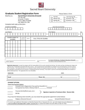 Sacred Heart University Graduate Student Registration Form