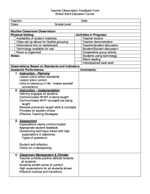 Teacher Observation Feedback Form