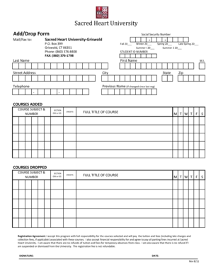 Sacred Heart University Add/Drop Form