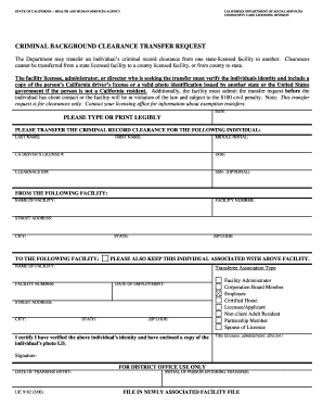 California Criminal Background Clearance Transfer Request