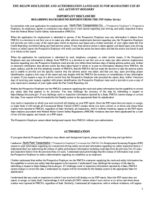 FMCSA Pre-Employment Screening Authorization Form