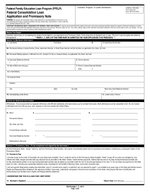 Federal Consolidation Loan Application and Promissory Note