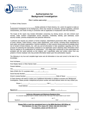 Authorization for Background Investigation