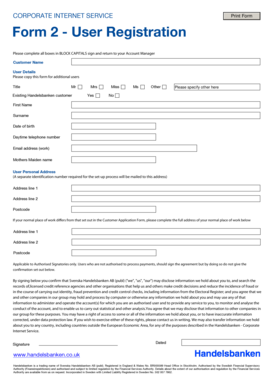 Handelsbanken User Registration Form