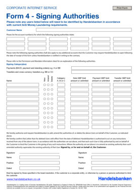 Corporate Internet Service Signing Authorities Form