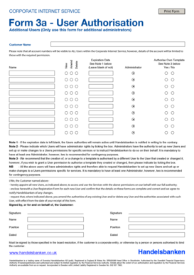 Corporate Internet Service User Authorisation Form