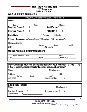 East Bay Paratransit ADA Eligibility Application