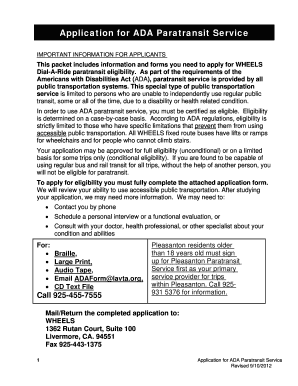 ADA Paratransit Service Application
