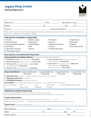 Legacy Sleep Center Physician Referral Form