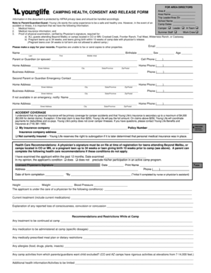 Camping Health Consent and Release Form