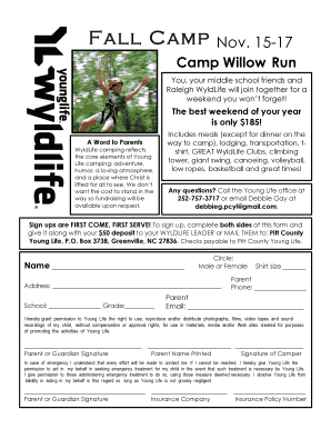 Fall 2013 Camp Flyer and Health Form - Pitt County Young Life - pittcounty younglife